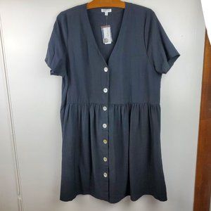 Reitmans NWT Peplum Black Midi Dress Shell Buttons Size Large Boho Summer